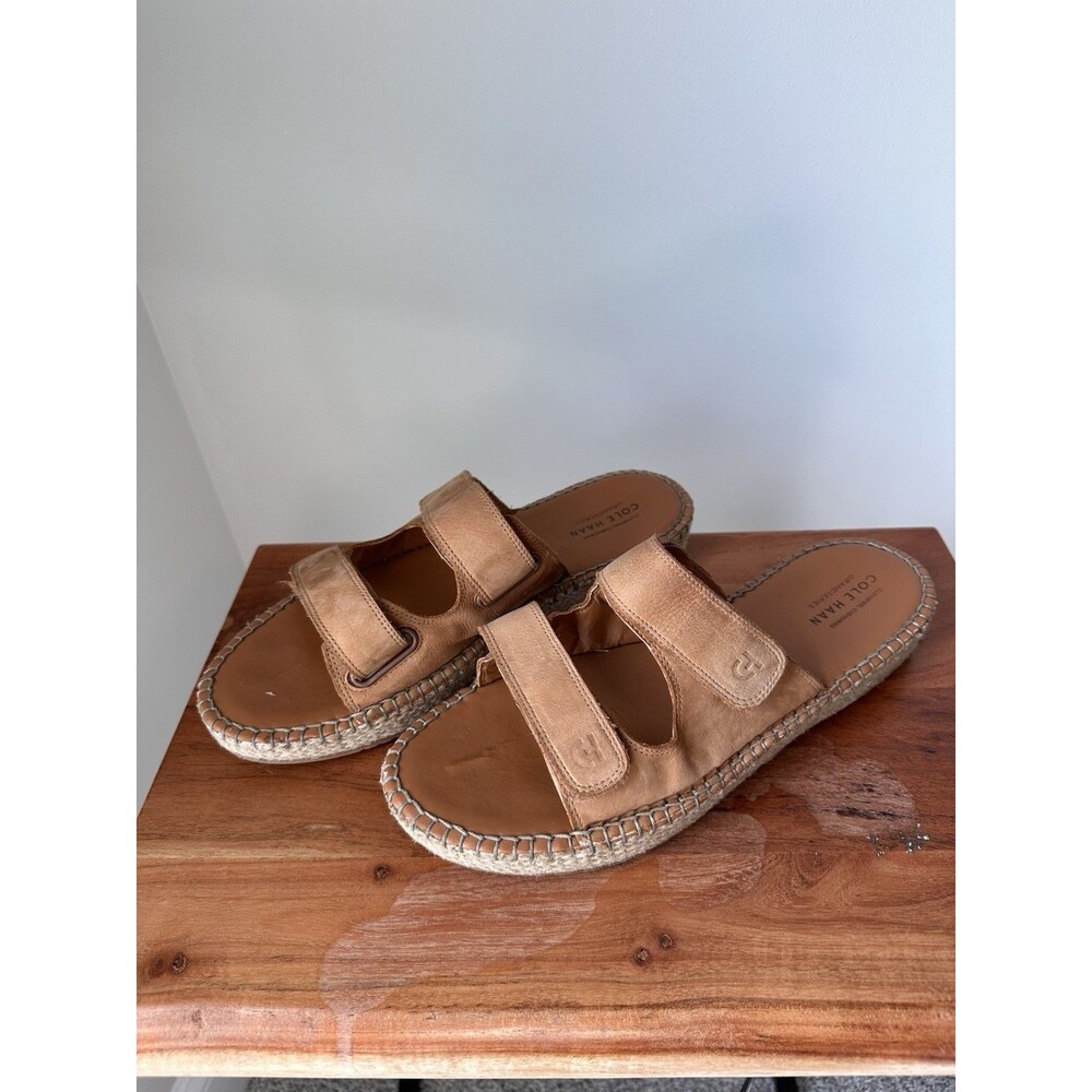 Cole Haan Cloudfeel Tan Leather Espadrille Slide Sandals Size 10 Boho Summer - Picture 2 of 7